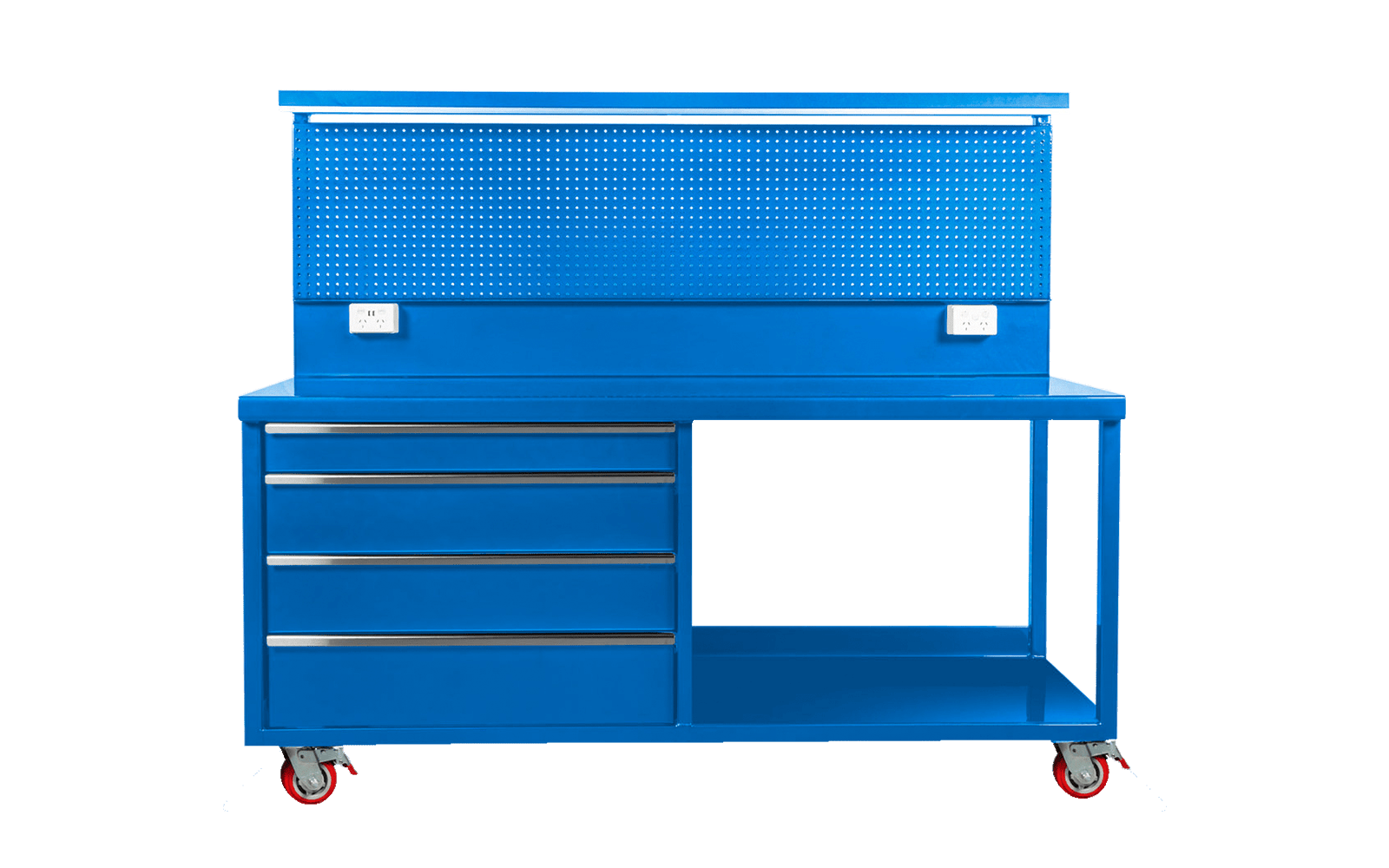 Workbench Warehouse - Lightblue main Four Drawers Stainless Steel Top